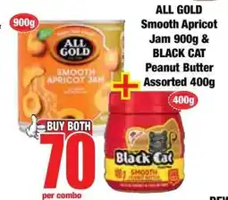 Boxer ALL GOLD Smooth Apricot Jam 900g & BLACK CAT Peanut Butter Assorted 400g offer