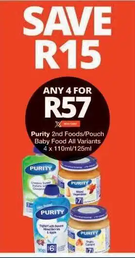 Checkers Purity 2nd Foods/Pouch Baby Food offer