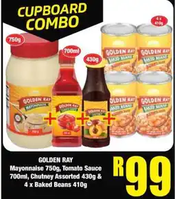 Boxer GOLDEN RAY Mayonnaise 750g, Tomato Sauce 700ml, Chutney Assorted 430g & 4 x Baked Beans 410g offer