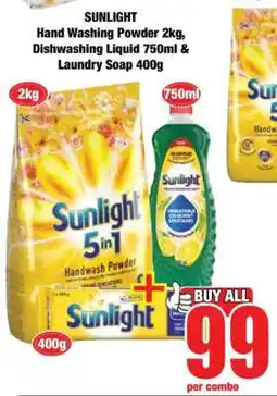 Boxer SUNLIGHT Hand Washing Powder 2kg, Dishwashing Liquid 750ml & Laundry Soap 400g offer