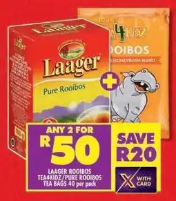 Shoprite LAAGER ROOIBOS TEA4KIDZ/PURE ROOIBOS TEA BAGS 40 per pack offer