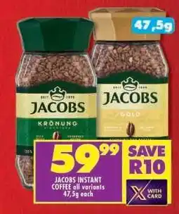 Shoprite JACOBS INSTANT COFFEE all variants 47,5g each offer