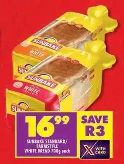Shoprite SUNBAKE STANDARD/FARMSTYLE WHITE BREAD 700g offer
