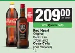Spar Tops Red Heart Original Dark Rum 750ml and Coca-Cola 1L offer