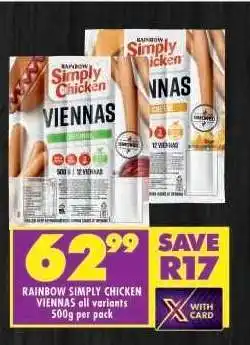 Shoprite Rainbow Simply Chicken Viennas All Variants offer
