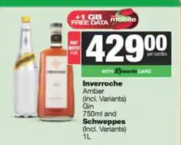 Spar Tops Inverroche Amber Gin 750ml and Schweppes 1L offer