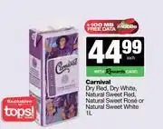 Spar Tops Carnival Dry Red,Dry White,NL Sweet Red,Sweet Rose Or Sweet White-1L offer