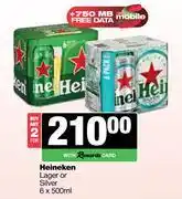Spar Tops Heineken Lager Or Silver-For 2 x 6 x 500ml offer