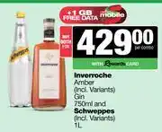Spar Tops Inverroche Amber Gin 750ml & Schweppes 1L-Both For offer