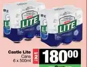Spar Tops Castle Lite Cans-For 2 x 6 x 500ml offer