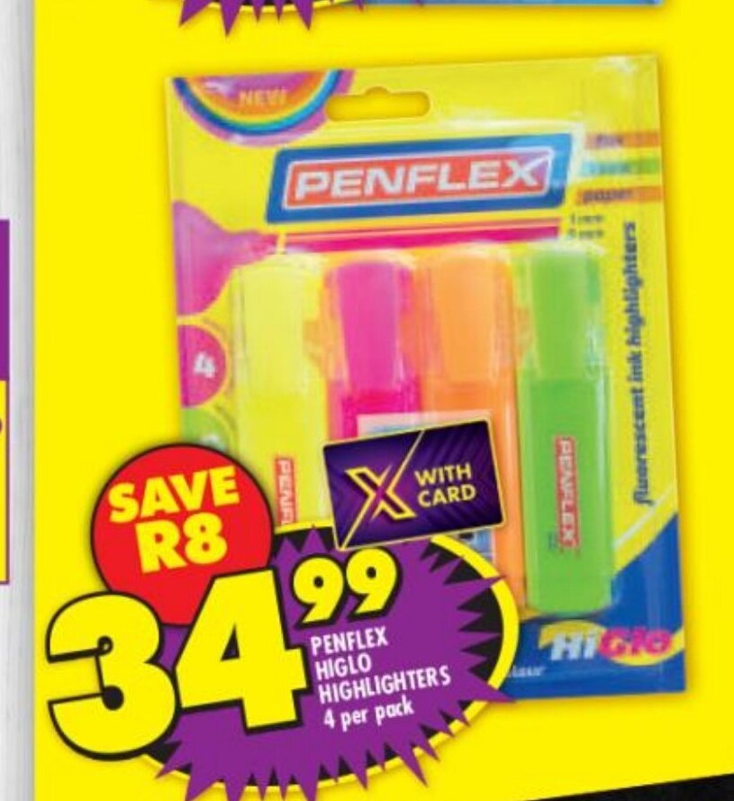 Penflex Higlo Highlighters 4 per pack offer at Shoprite