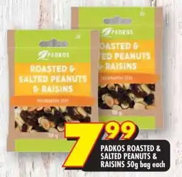 Shoprite PADKOS ROASTED & SALTED PEANUTS RAISINS 50g bag each offer