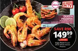 Checkers Cape Point Frozen 26/30 Whole Queen Prawns offer
