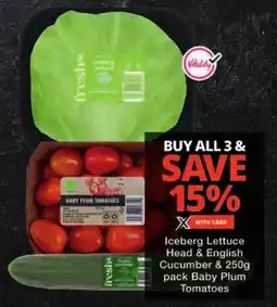 Checkers Iceberg Lettuce Head & English Cucumber & Baby Plum Tomatoes offer