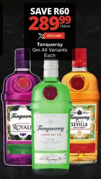 Checkers Tanqueray Gin All Variants offer