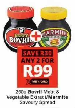 Checkers Bovril Meat & Vegetable Extract/ Marmite Savoury Spread offer