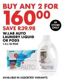 Woolworths W.lab auto laundry liquid or pods offer