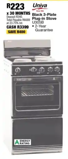 OK Furniture Univa Black 3-Plate Plug-in Stove offer