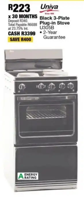 OK Furniture Univa Black 3-Plate Plug-in Stove offer