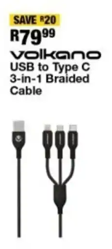 OK Furniture Volkano USB to Type C 3-in-1 Braided Cable offer
