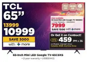 HiFi Corp TCL 65-Inch Mini LED Google TV offer