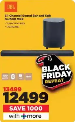 HiFi Corp JBL 5.1 Channel Sound Bar and Sub Bar500 MK2 offer