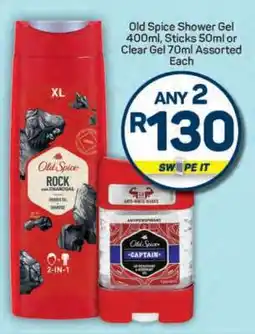 Pick n Pay Old Spice Shower Gel 400ml, Sticks 50ml or Clear Gel 70ml Assorted Each offer