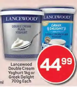 Pick n Pay Lancewood Double Cream Yoghurt 1kg or Greek Delight 700g offer
