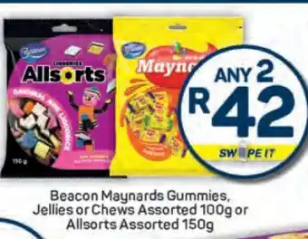 Pick n Pay Beacon Maynards Gummies, Jellies or Chews Assorted 100g or Allsorts Assorted 150g offer