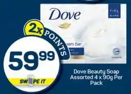 Pick n Pay Dove Beauty Soap Assorted 4 x 90g Per Pack offer