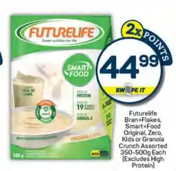 Pick n Pay Futurelife Bran+Flakes, Smart+Food Original, Zero, Kids or Granola Crunch Assorted 350-500g Each offer