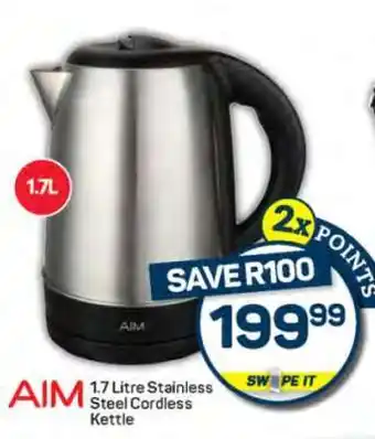 Pick n Pay AIM 1.7 Litre Stainless Steel Cordless Kettle offer
