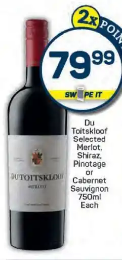 Pick n Pay Du Toitskloof Selected Merlot, Shiraz, Pinotage or Cabernet Sauvignon 750ml Each offer