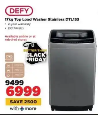 HiFi Corp Defy Top Load Washer Stainless DTL153 offer