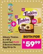 Game Albany Tinkies 6 x 45g Plus 2 x Beacon Mallow Egg Strip 3s-Both For offer