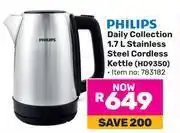 Game Philips Daily Collection 1.7L Stainless Steel Cordless Kettle HD9350 783182 offer