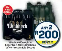 Pick n Pay Windhoek Draught or Lager Cans or Non-returnable Bottles offer