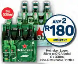 Pick n Pay Heineken Lager, Silver or 0% Alcohol Non-Returnable Bottles offer