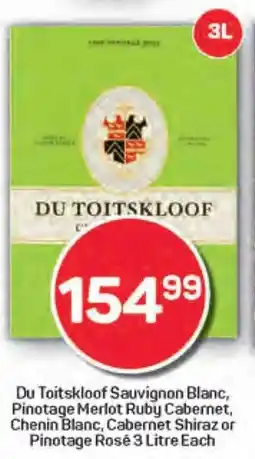 Pick n Pay Du Toitskloof Sauvignon Blanc, Pinotage Merlot Ruby Cabernet, Chenin Blanc, Cabernet Shiraz or Pinotage Rosé offer