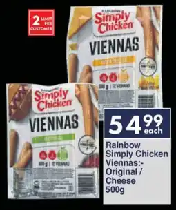 President Hyper Rainbow Simply Chicken Viennas Original/ Cheese offer