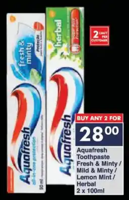 President Hyper Aquafresh Toothpaste Fresh & Minty/ Mild & Minty/ Lemon Mint/ Herbal offer