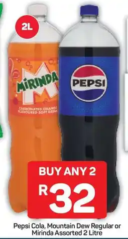 Pick n Pay Pepsi Cola, Mountain Dew Regular or Mirinda Assorted 2 Litre offer