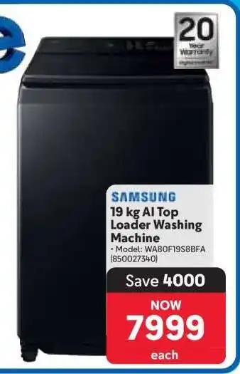 Makro Samsung 19 kg AI Top Loader Washing Machine offer