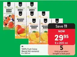 Makro m 100% Fruit Juice Blend (All variants) 6 x 200 ml offer