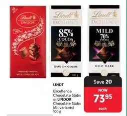 Makro LINDT Excellence Chocolate Slabs or LINDOR Chocolate Slabs offer