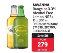 Makro SAVANNA Range or 0.0% Alcohol Free Lemon NRBs offer
