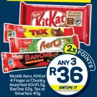 Pick n Pay Nestlé Aero, KitKat 4 Finger or Chunky Assorted, BarOne, Tex or Smarties offer
