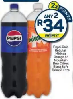 Pick n Pay Pepsi Cola Regular Mirinda Orange or Mountain Dew Citrus Blast Soft Drink offer