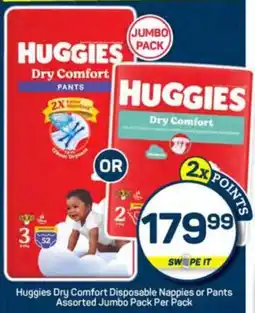 Pick n Pay Huggies Dry Comfort Disposable Nappies or Pants Assorted Jumbo Pack Per Pack offer