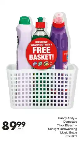 Save Hyper Handy Andy + Domestos Thick Bleach + Sunlight Dishwashing Liquid Bottle offer
